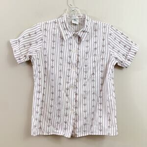 Vintage Girls Scout Button Down White/Brown Short Sleeve Top